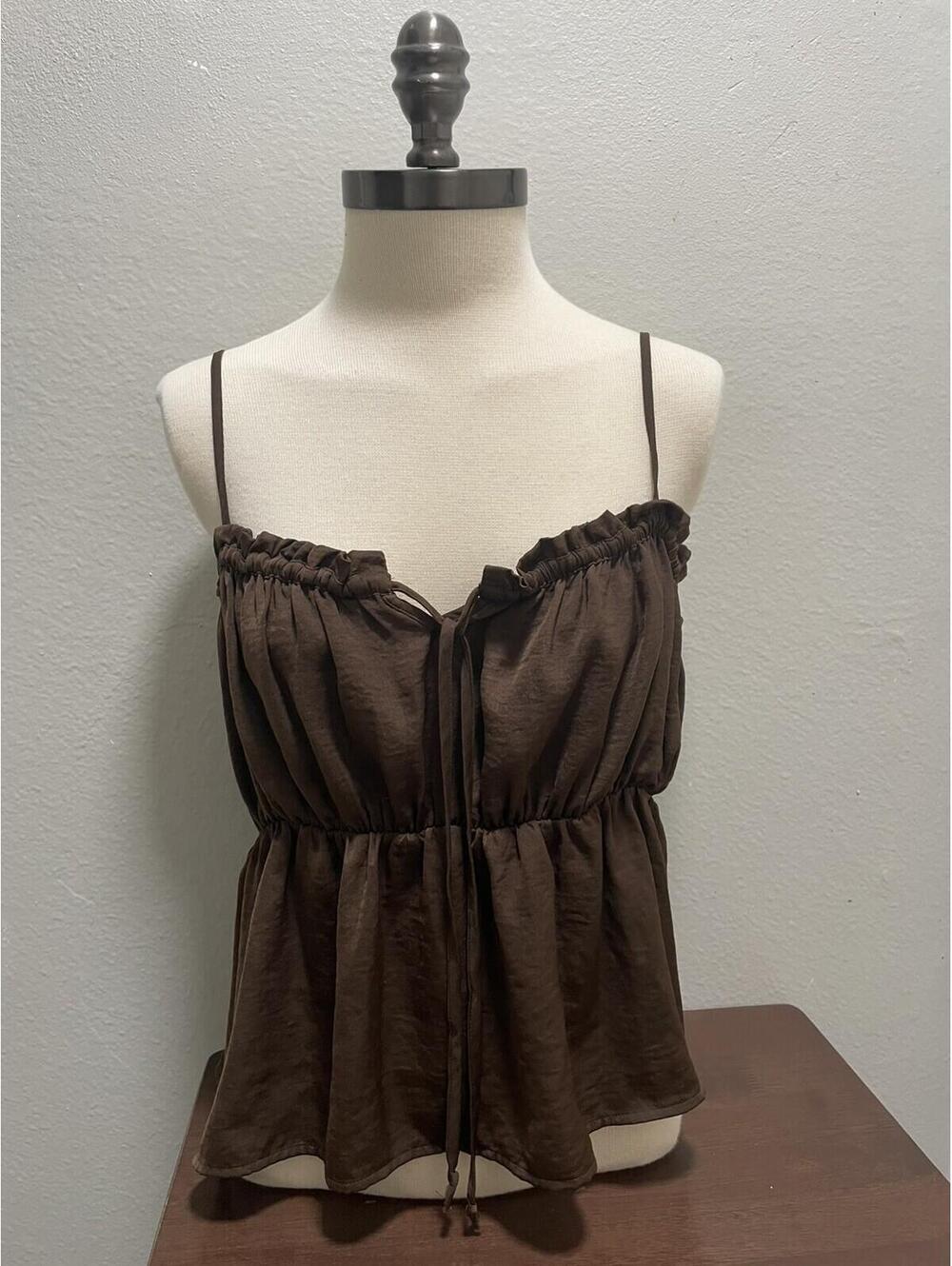 American Eagle Brown Tie front Babydoll Cami Tank Top SZ XL